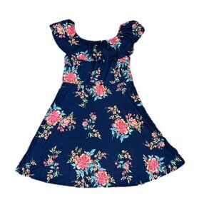 Pink & Violet Floral Dress Navy Blue and Pink Girl's Size M (7/8)